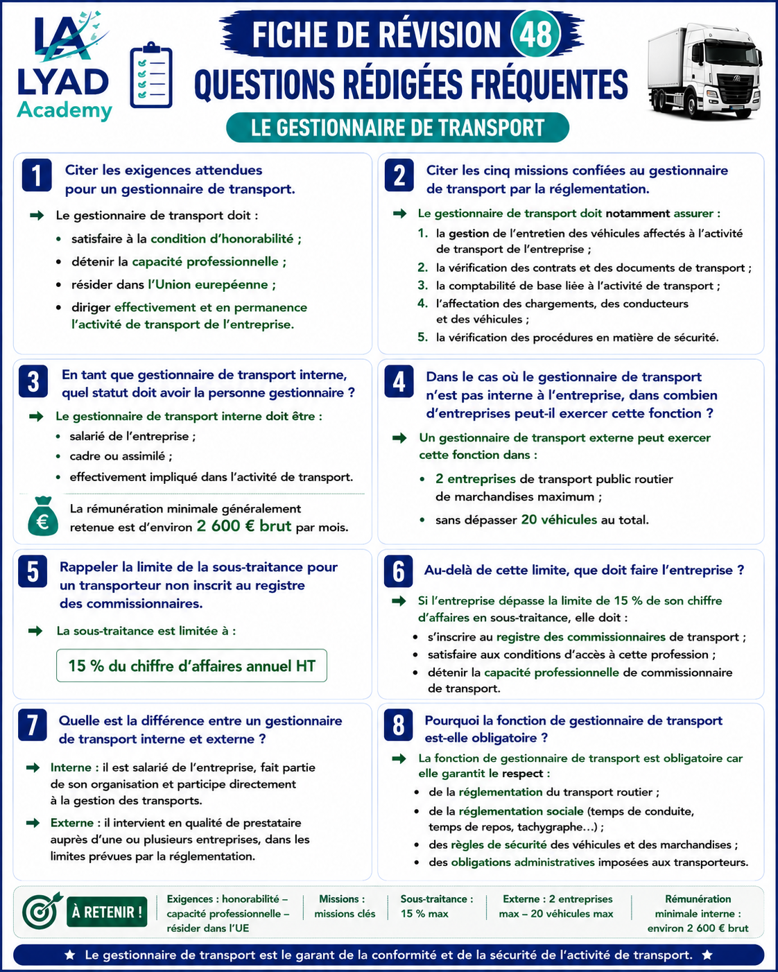 Fiche de révision 48 – Questions rédigées fréquentes – Le gestionnaire de transport