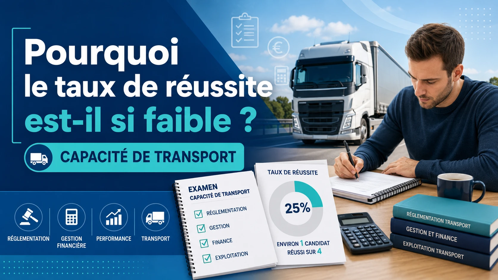 Taux de réussite à l'examen de capacité de transport: 25% de réussite